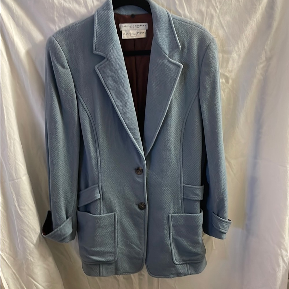 Vintage Carolina Herrera Light Blue Textured Blazer Cashmere and Wool